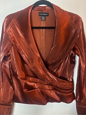 Cachet Shimmery Copper Wrap-Front Blouse